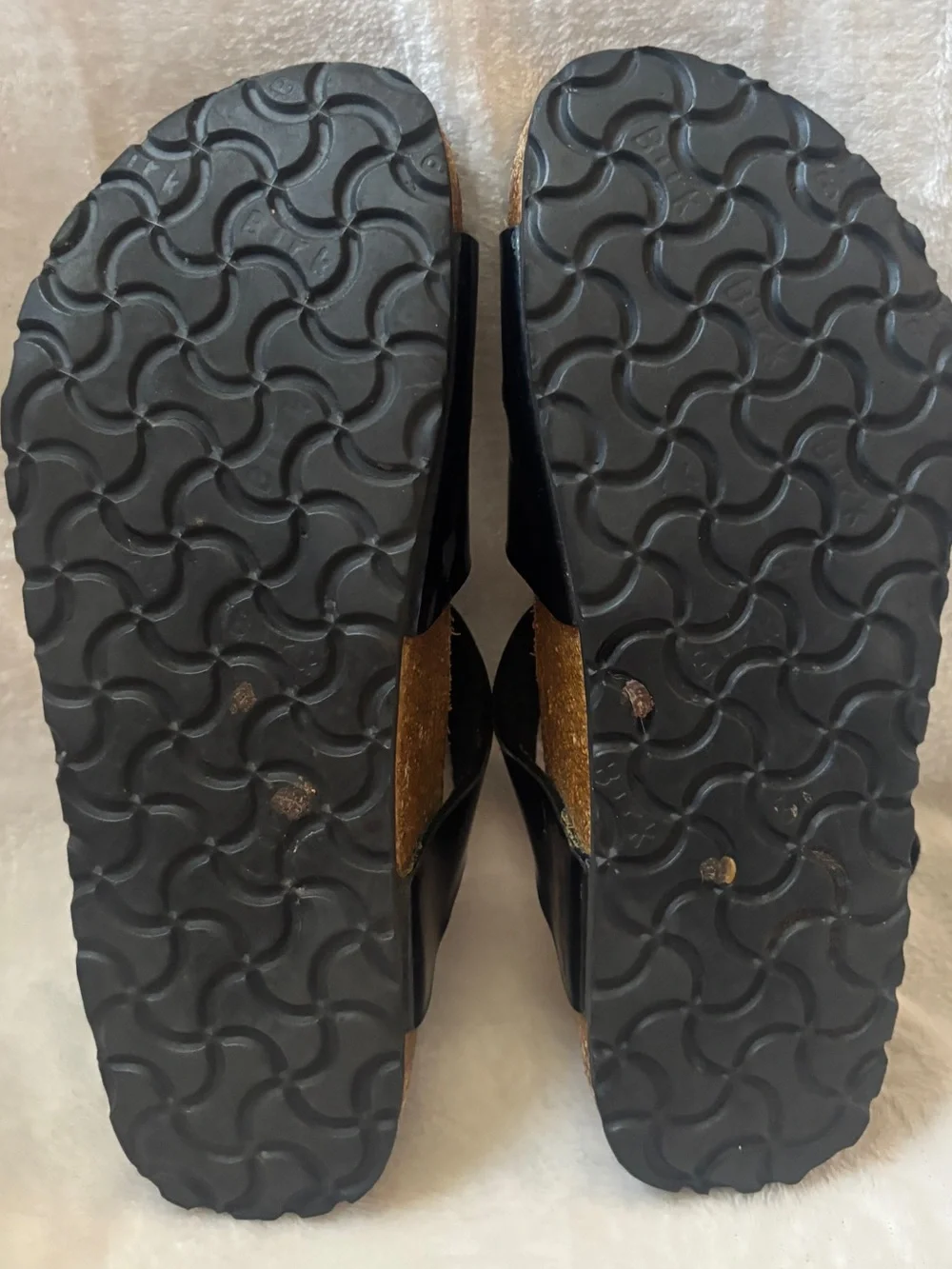 Birkenstock Florida Black Patent Sandals Womens Size 5 Triple Strap Slides Worn - Picture 4 of 4